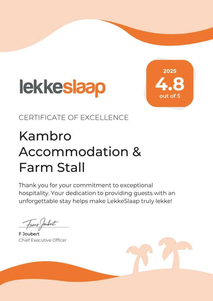 We’re Officially Lekker: Kambro Wins a 2025 LekkeSlaap Certificate of Excellence, Kambro Accommodation & Farmstall
